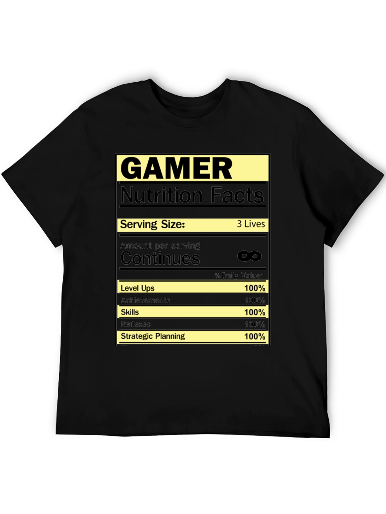 Gamer Nutrition Facts Graphic T-Shirt - Black