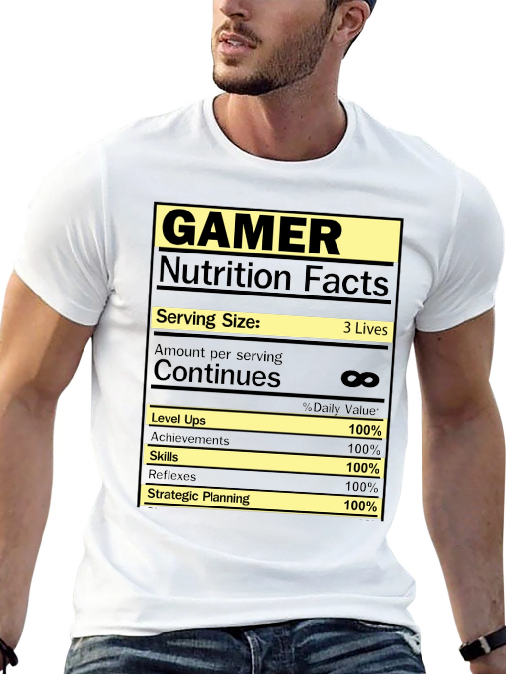 Gamer Nutrition Facts Graphic T-Shirt - Black