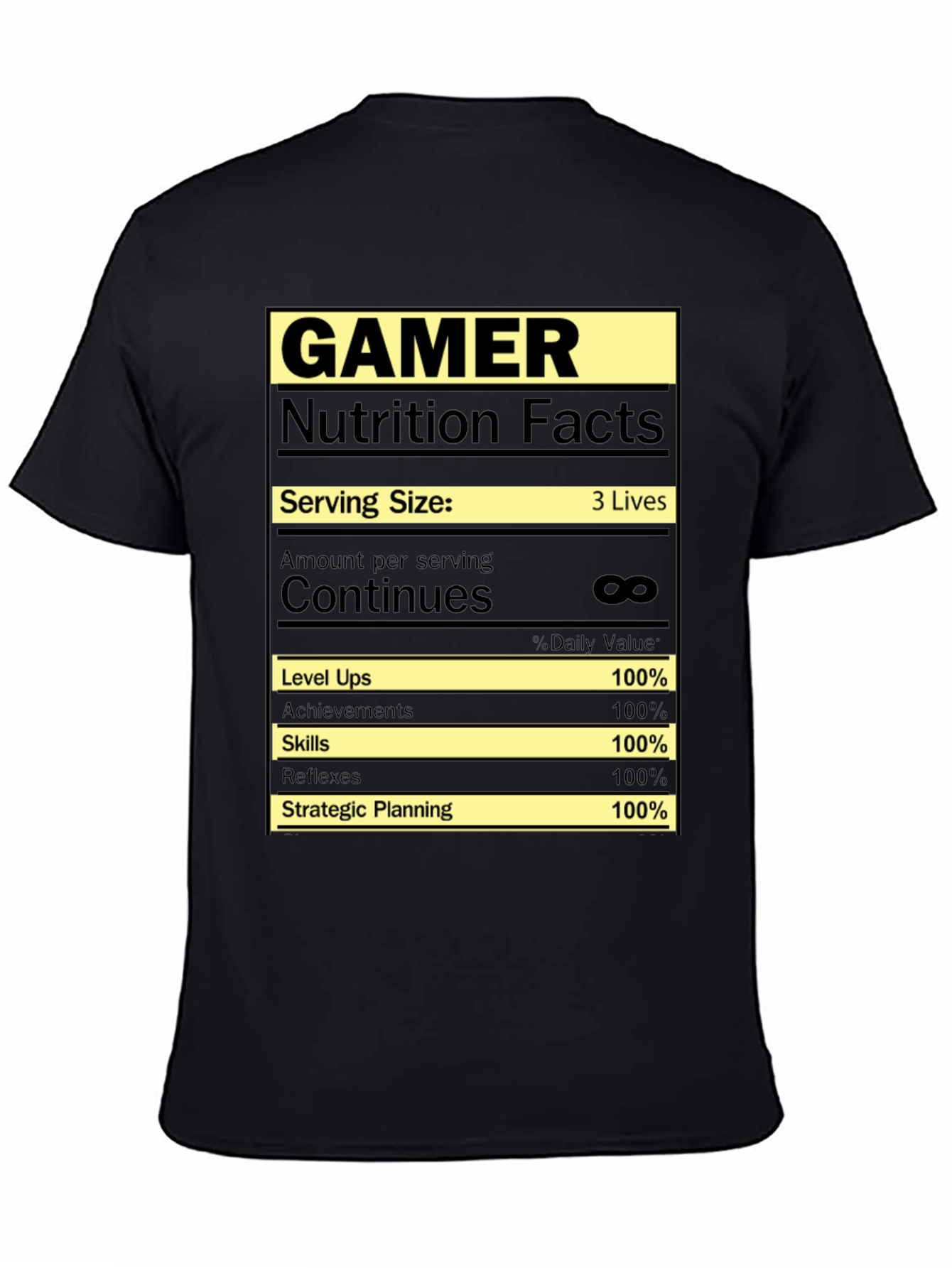 Gamer Nutrition Facts Graphic T-Shirt - Black