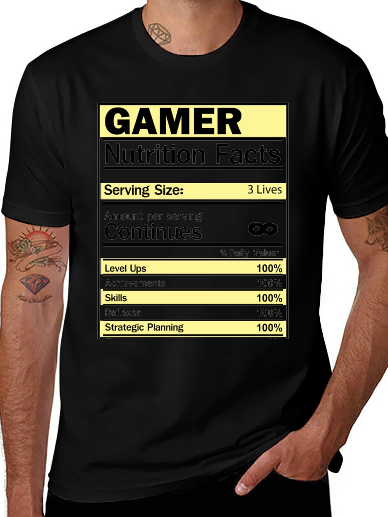 Gamer Nutrition Facts Graphic T-Shirt - Black