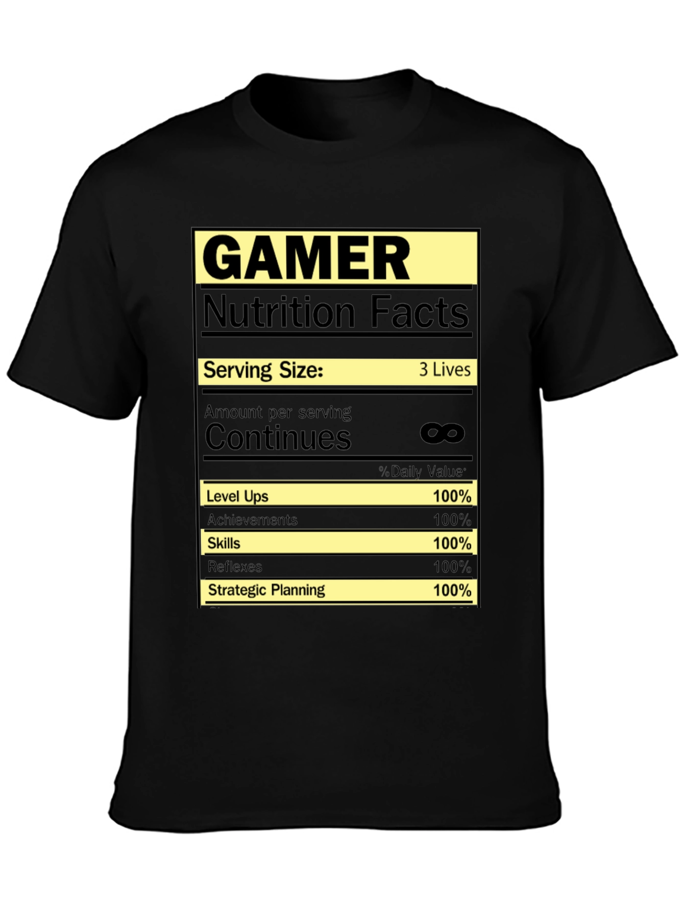 Gamer Nutrition Facts Graphic T-Shirt - Black