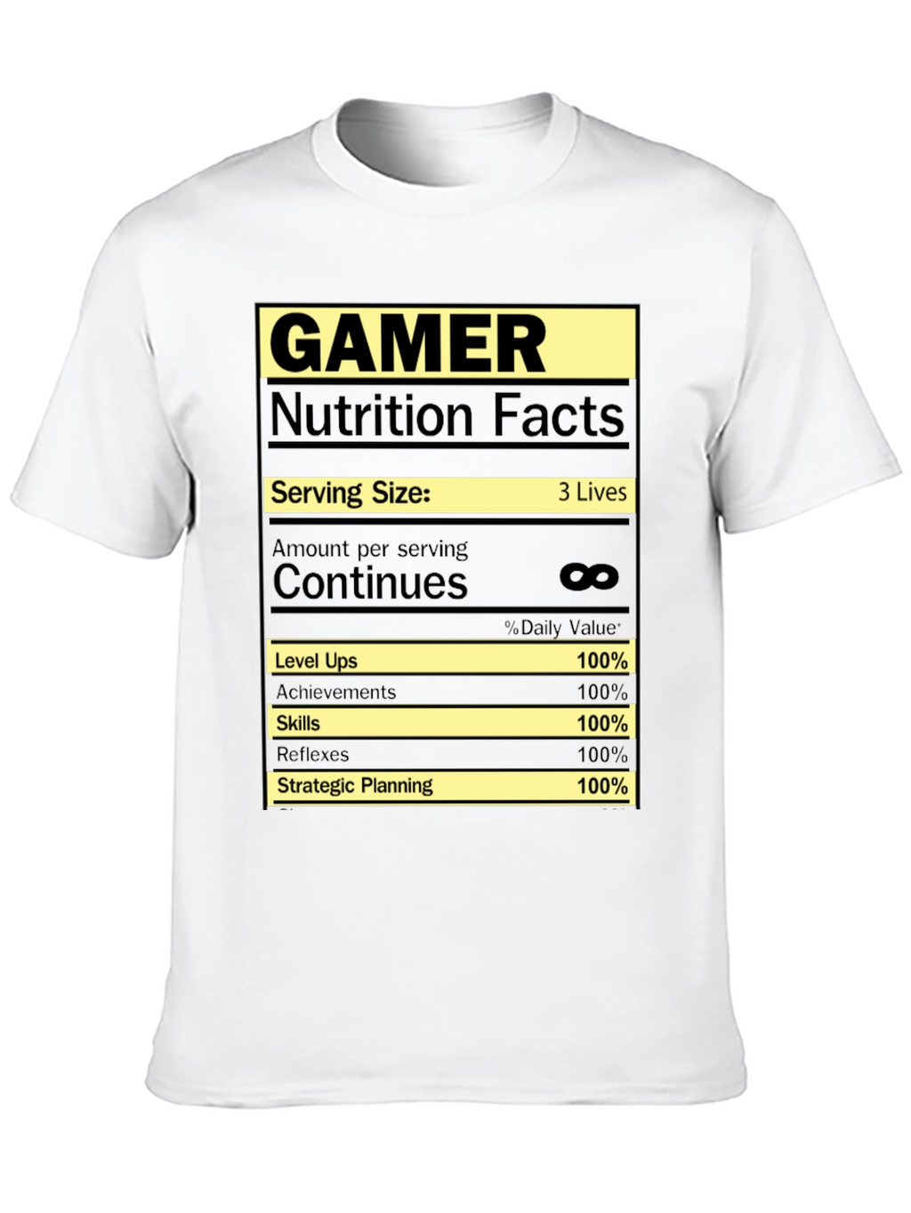 Gamer Nutrition Facts Graphic T-Shirt - Black