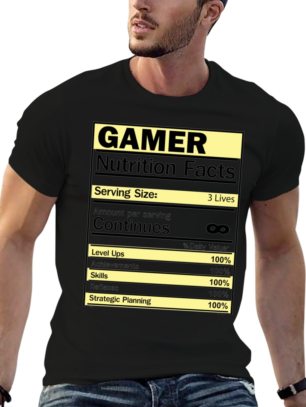 Gamer Nutrition Facts Graphic T-Shirt - Black