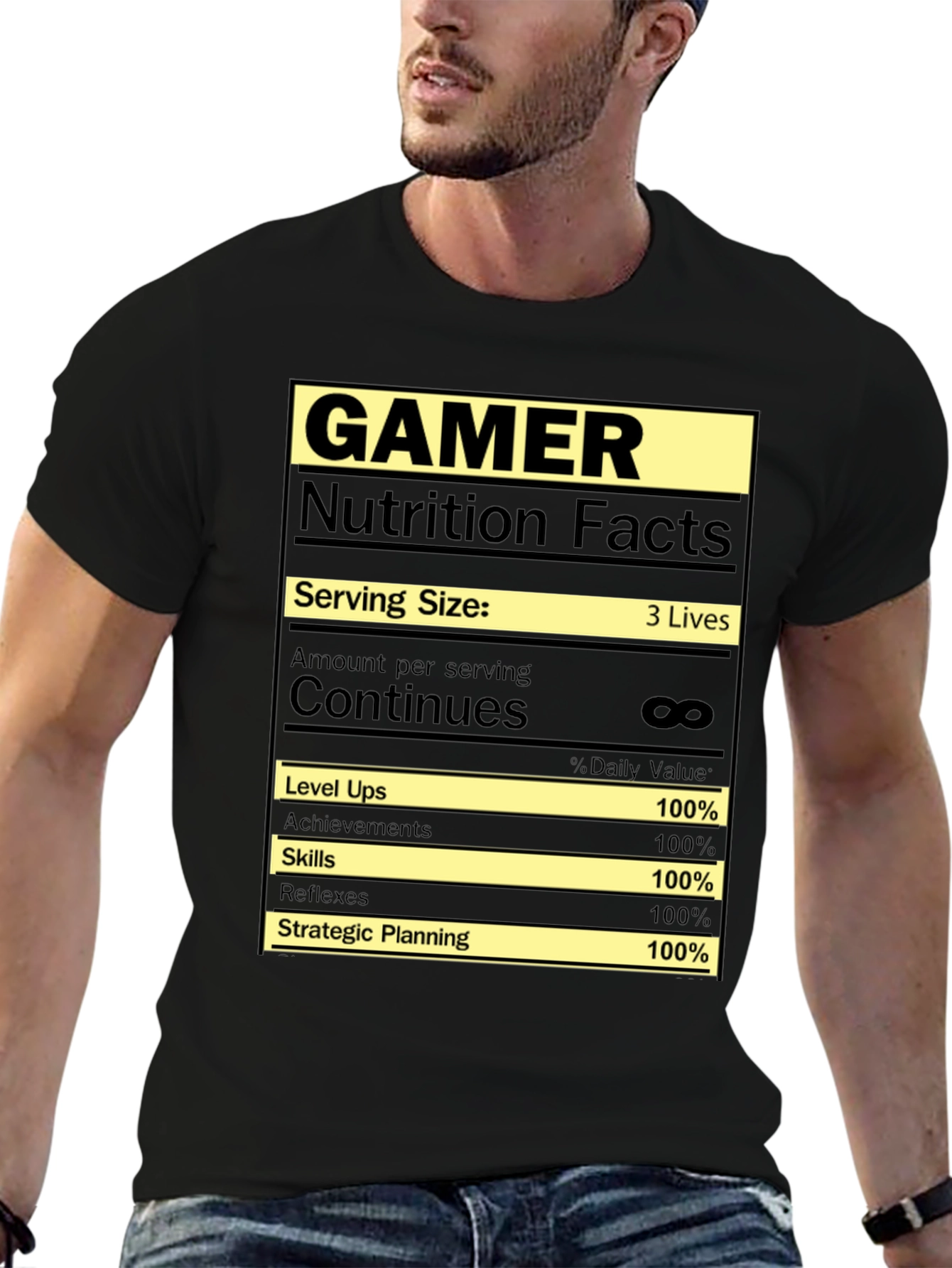 Gamer Nutrition Facts Graphic T-Shirt - Black