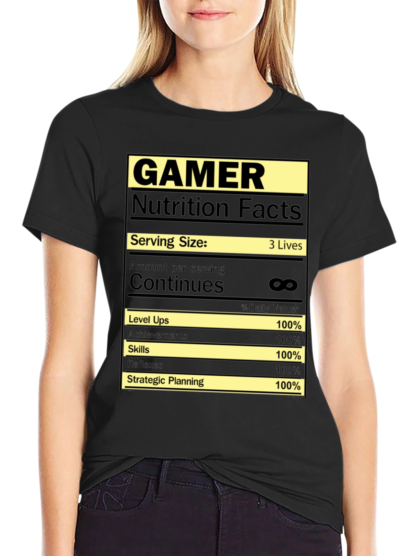 Gamer Nutrition Facts Graphic T-Shirt - Black