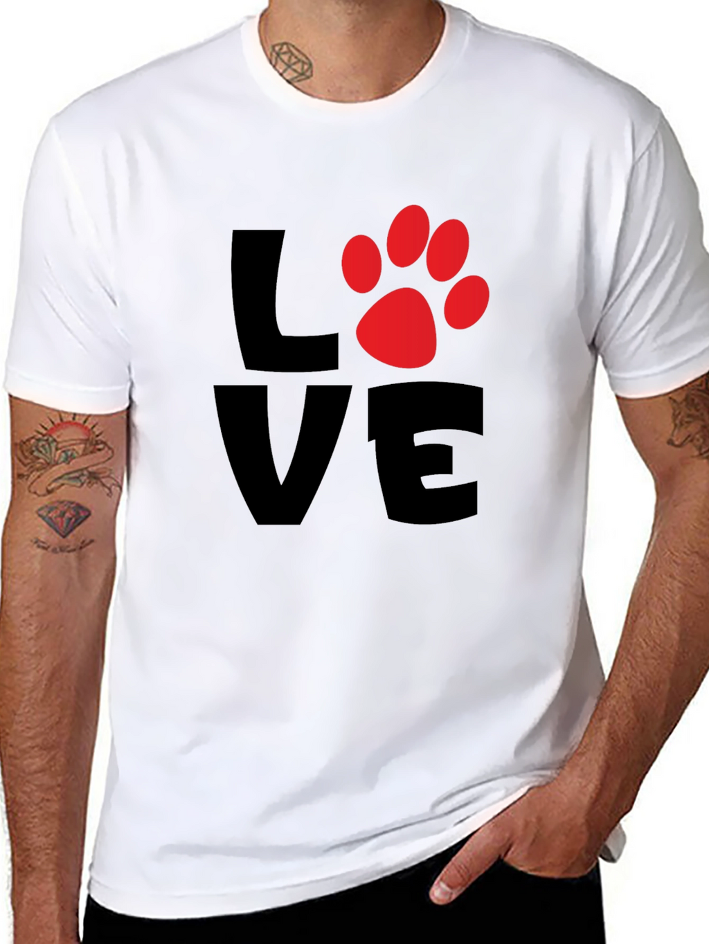 Love Paw Print Mens Black T-Shirt
