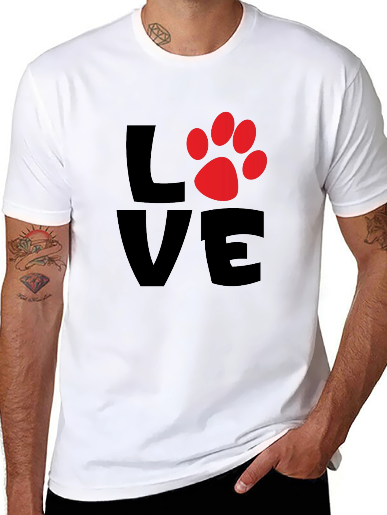 Love Paw Print Mens Black T-Shirt