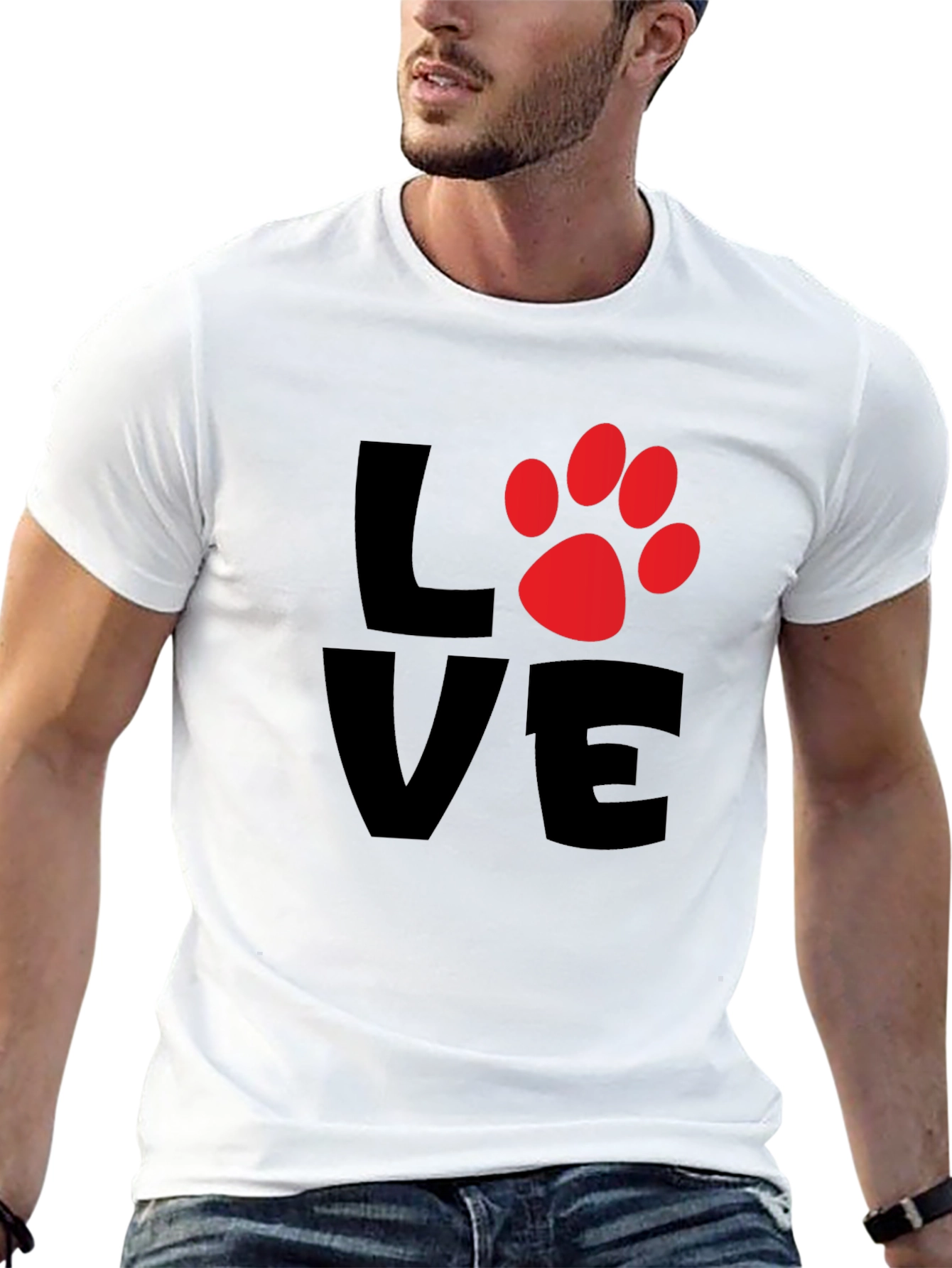 Love Paw Print Mens Black T-Shirt