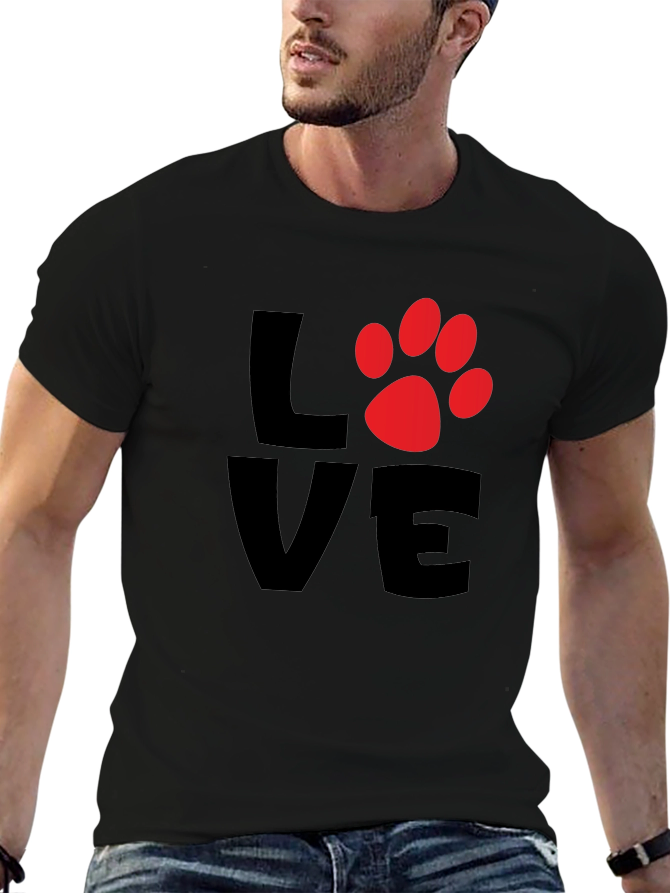 Love Paw Print Mens Black T-Shirt