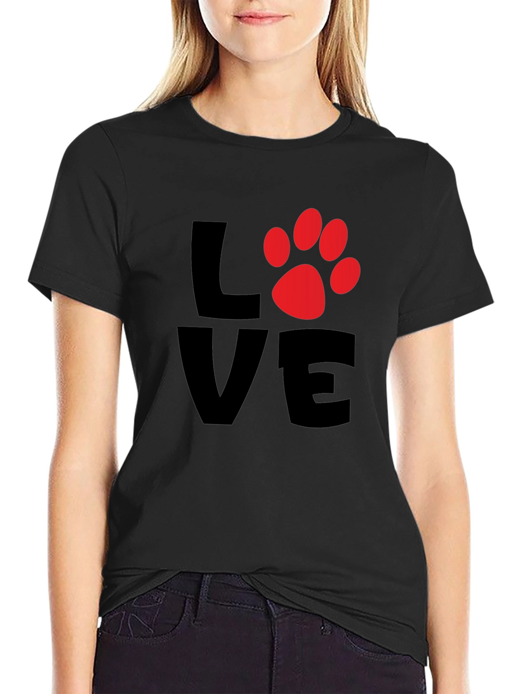 Love Paw Print Mens Black T-Shirt