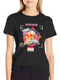 Skull & Floral Vaporwave Style Black T-Shirt