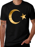 Crescent Moon Star Graphic T-Shirt - Gold Print Design