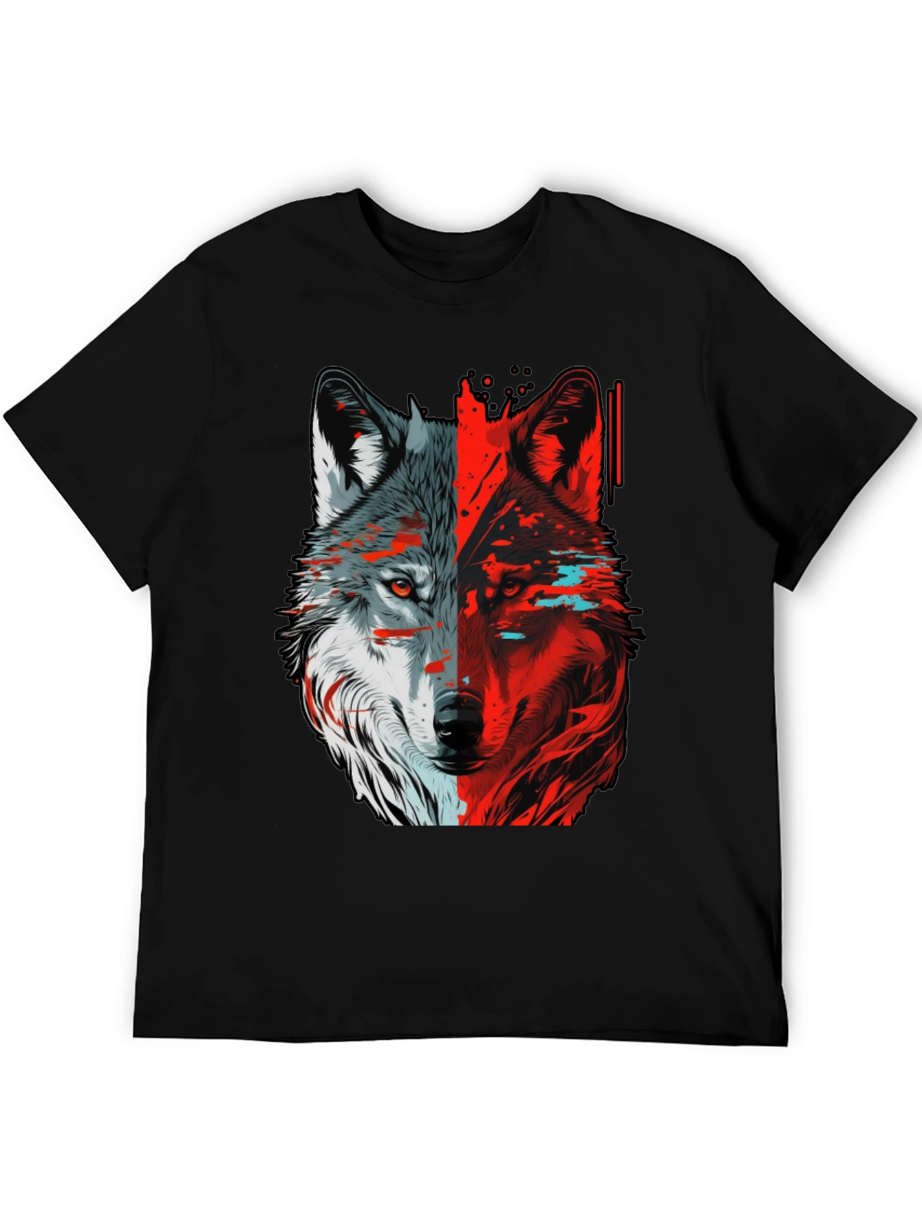 Bicolor Wolf Graphic T-Shirt - Stylish Animal Tee