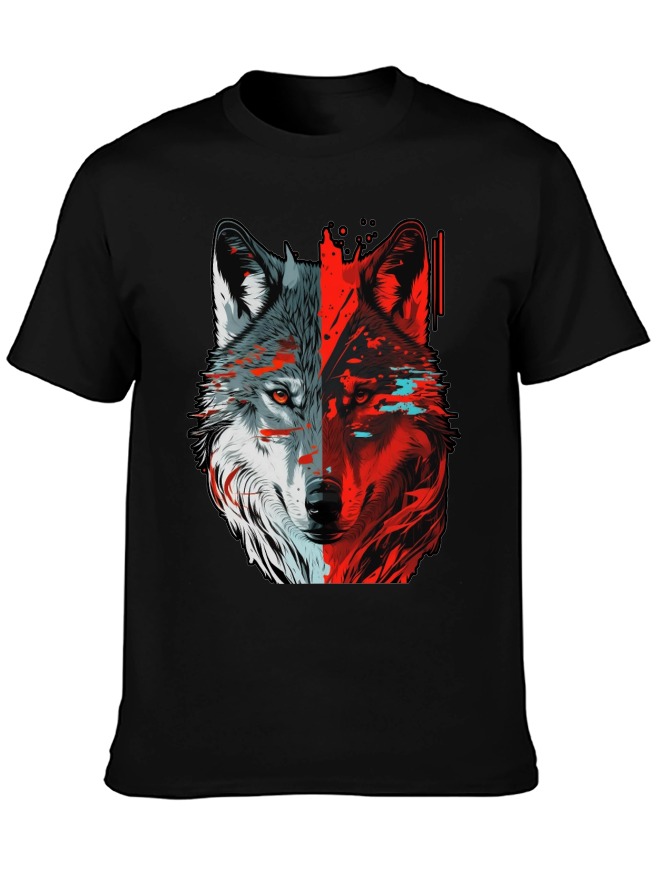 Bicolor Wolf Graphic T-Shirt - Stylish Animal Tee
