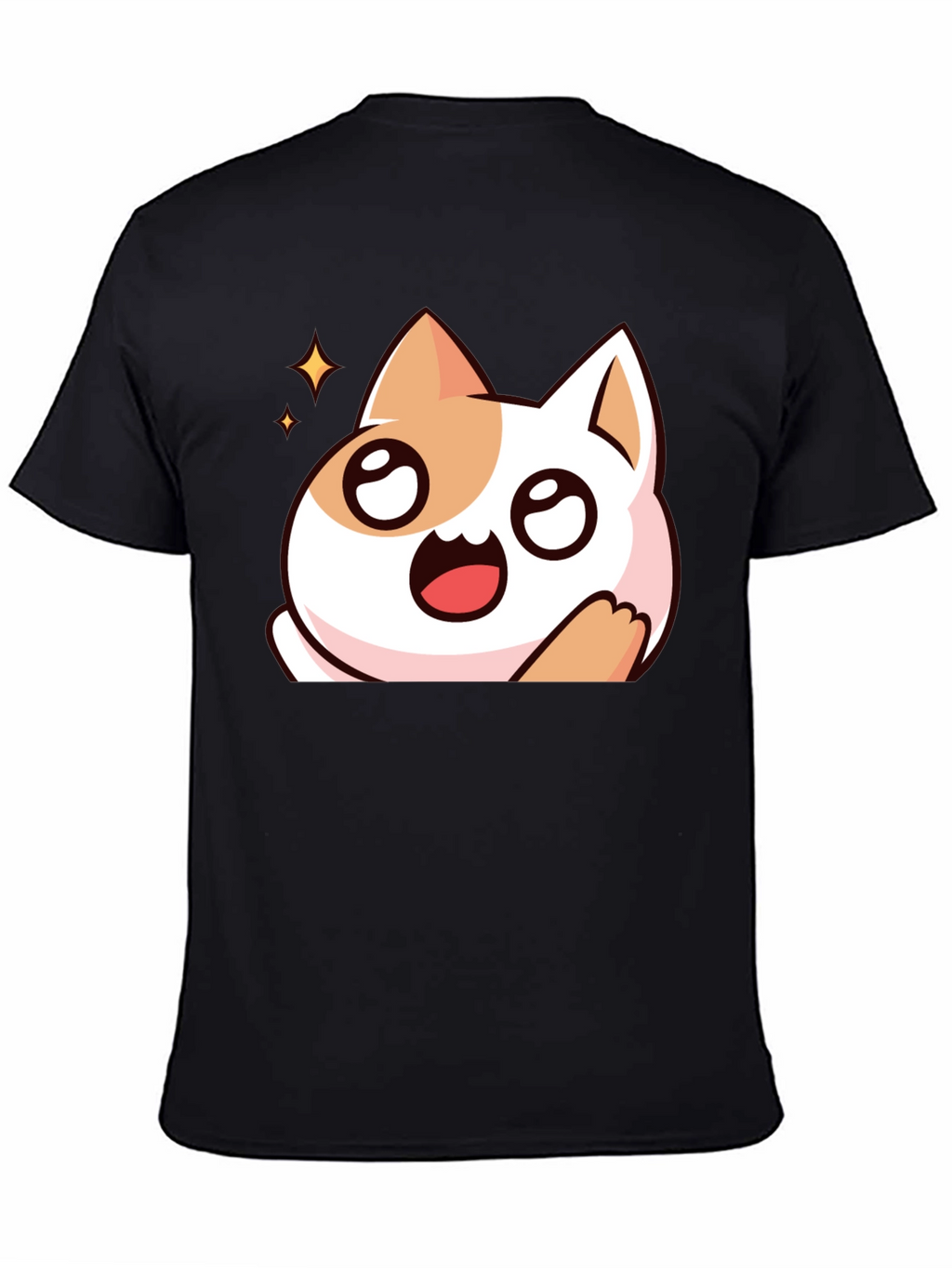 Cute Cartoon Cat Graphic Black T-Shirt