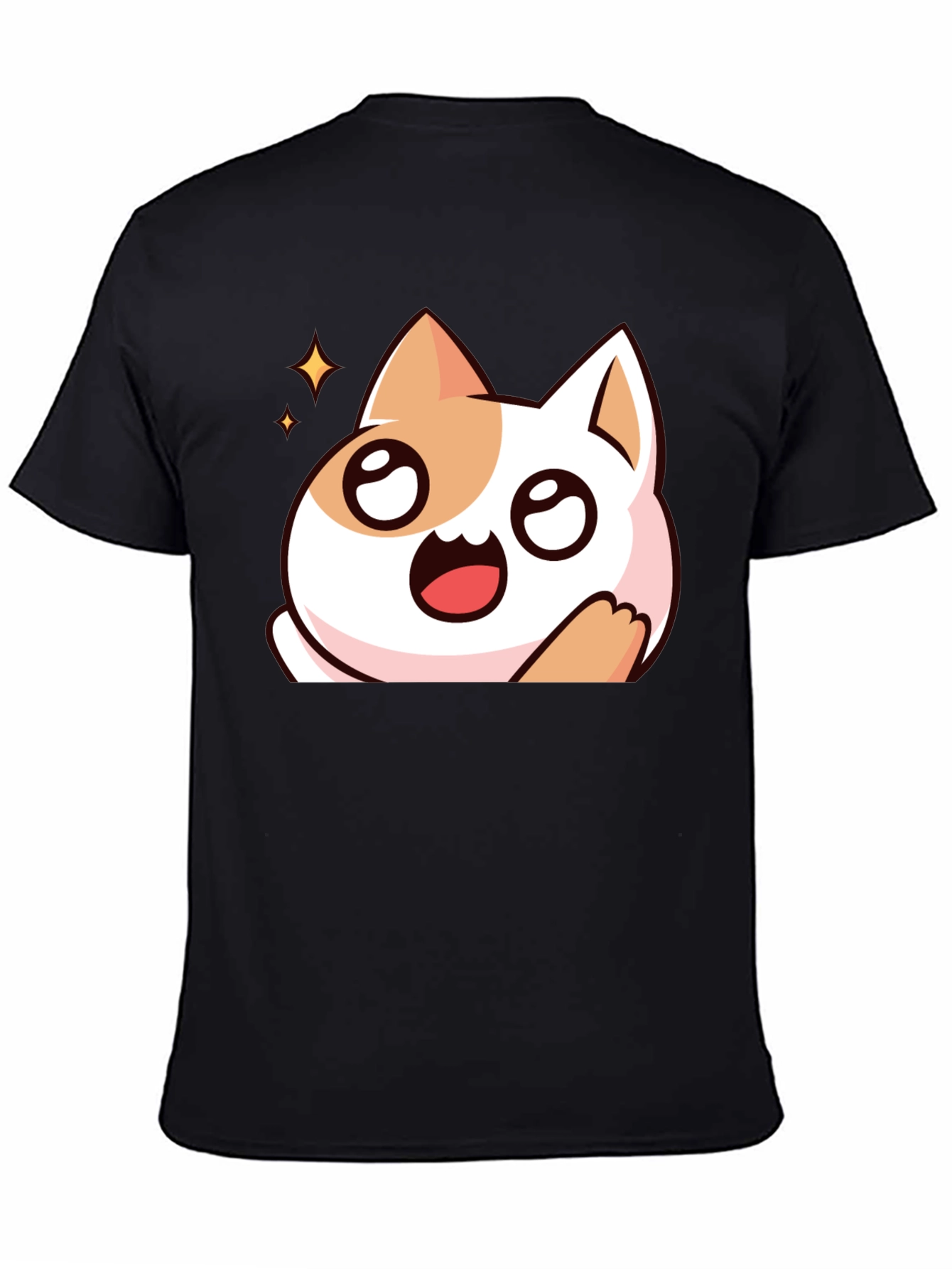 Cute Cartoon Cat Graphic Black T-Shirt