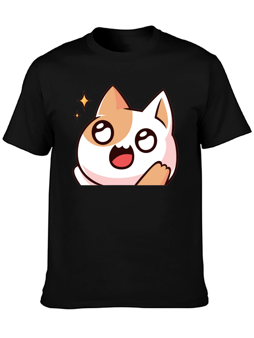 Cute Cartoon Cat Graphic Black T-Shirt