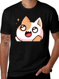 Cute Cartoon Cat Graphic Black T-Shirt
