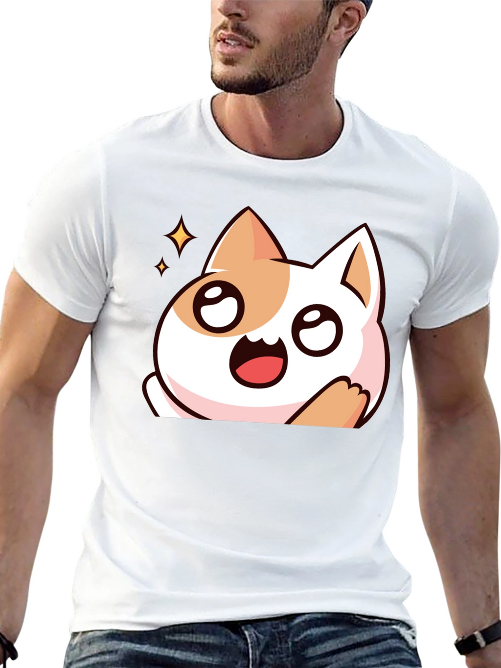Cute Cartoon Cat Graphic Black T-Shirt