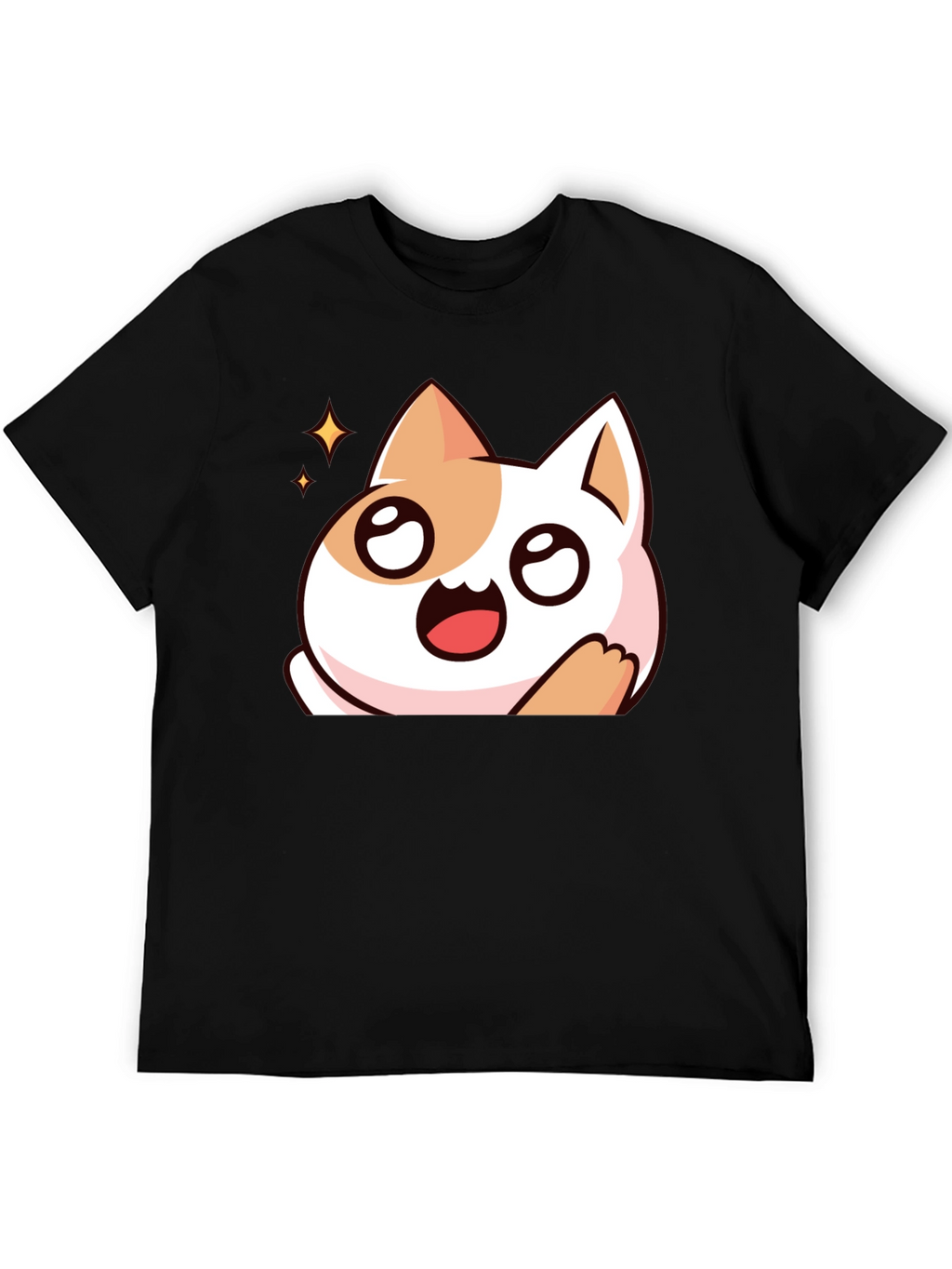 Cute Cartoon Cat Graphic Black T-Shirt