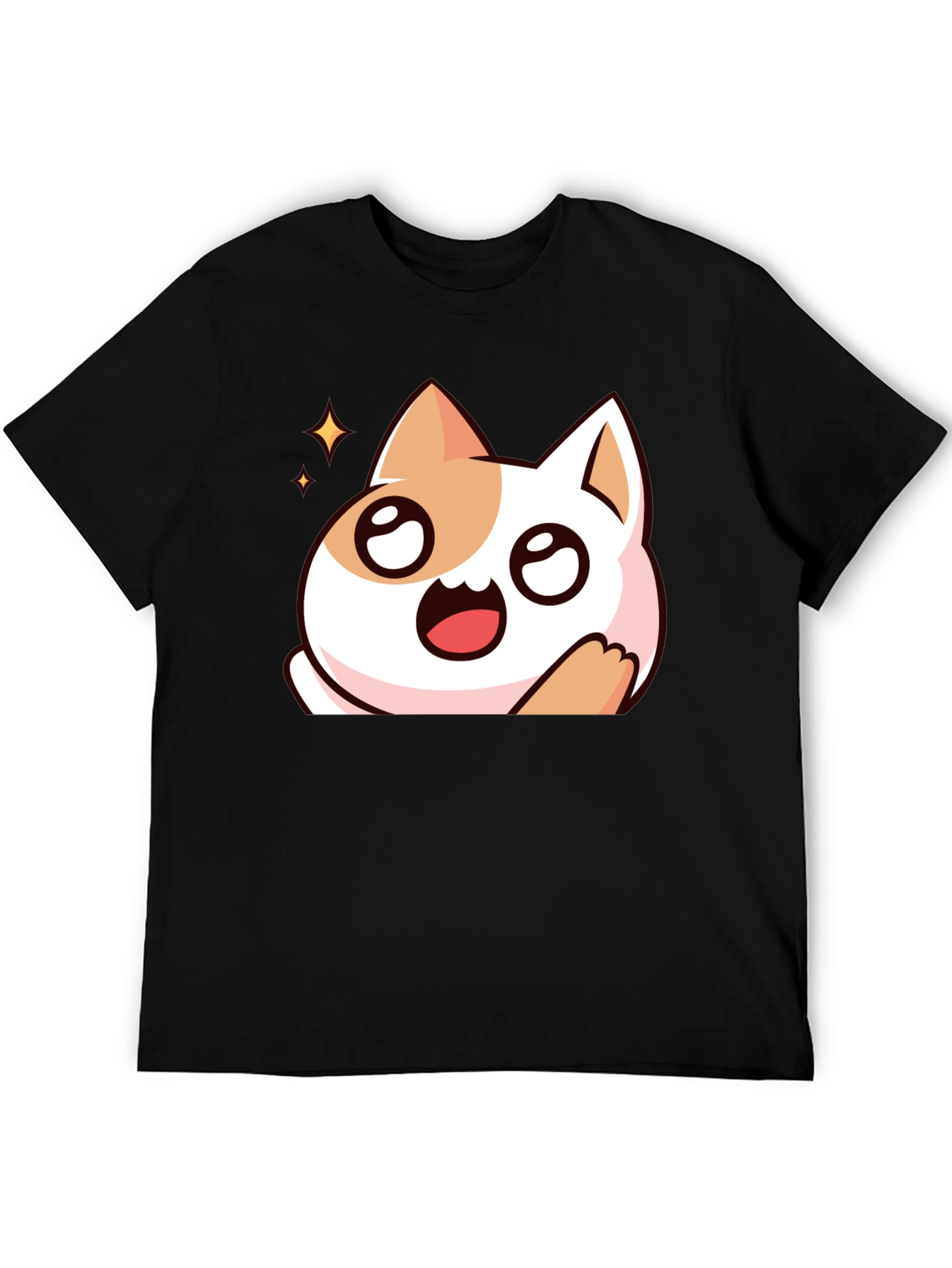 Cute Cartoon Cat Graphic Black T-Shirt