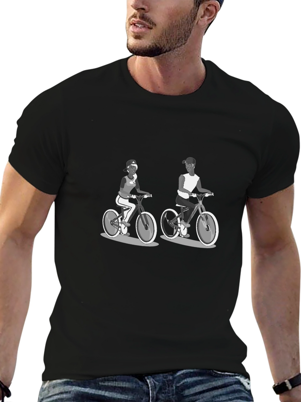 Cycling Couple Black T-Shirt
