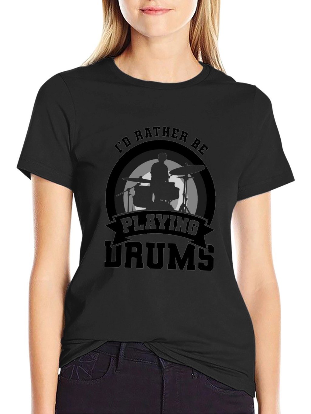 Id Rather Be Playing Drums T-Shirt Black