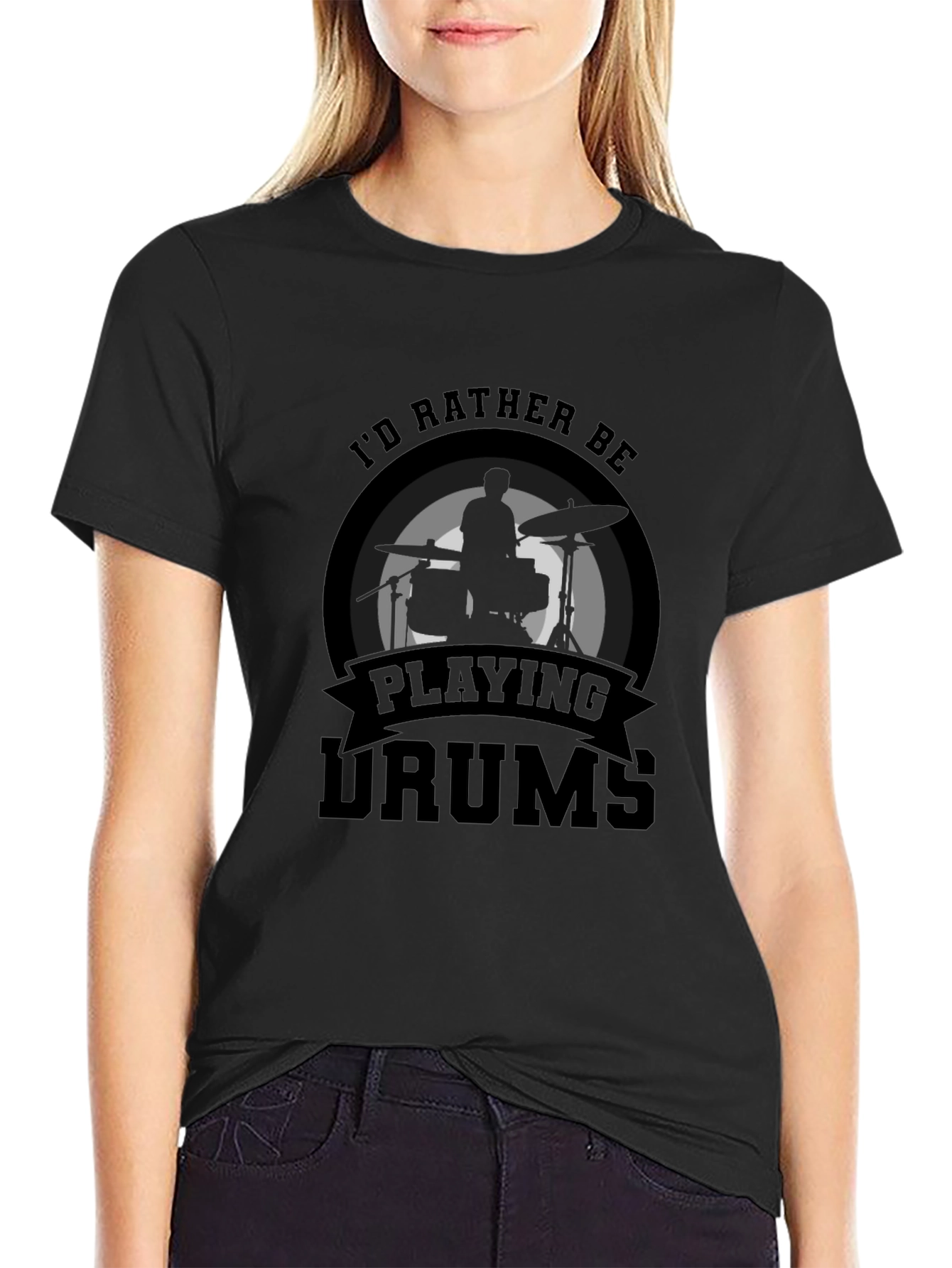 Id Rather Be Playing Drums T-Shirt Black