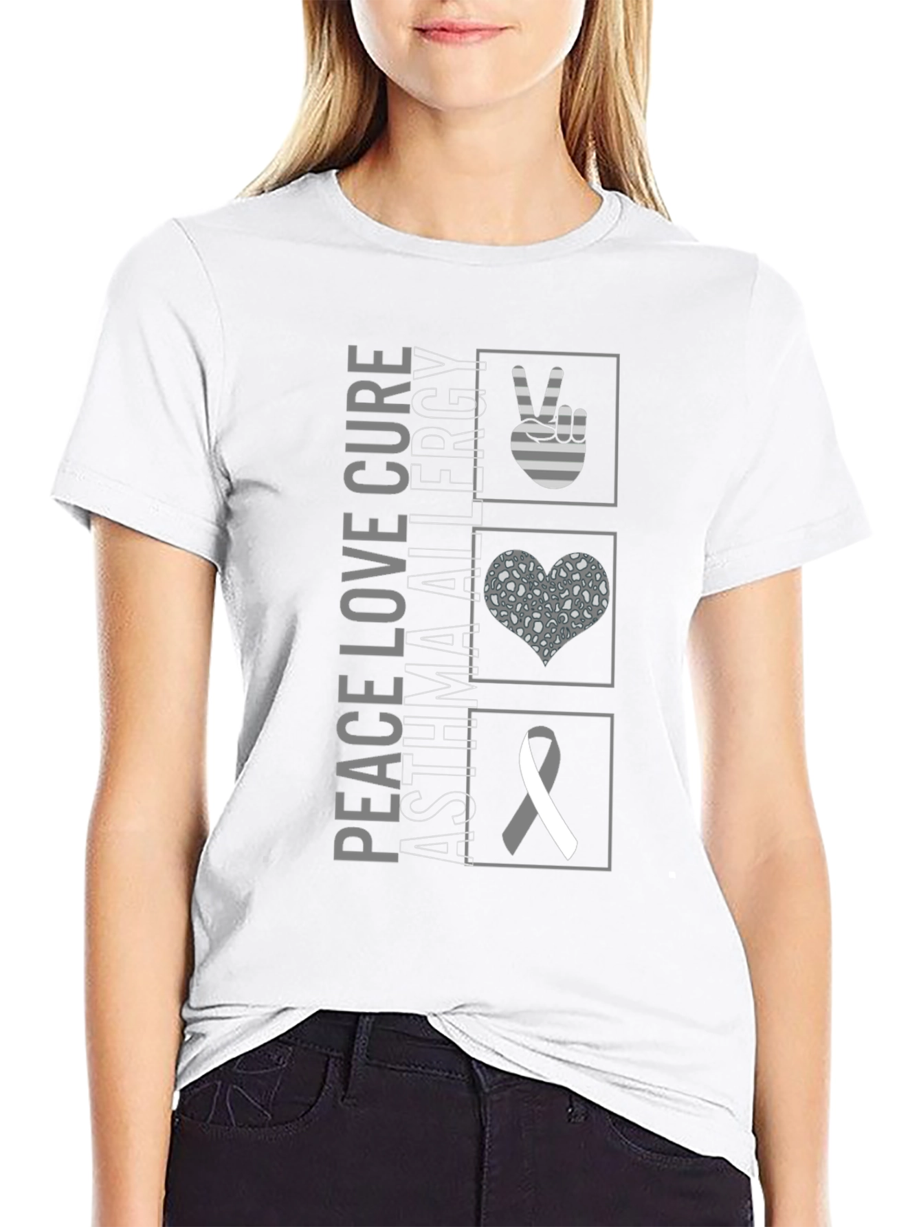 Peace Love Cure Asthma Allergy Awareness T-Shirt