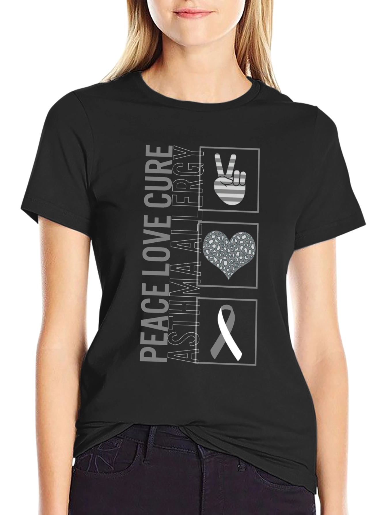 Peace Love Cure Asthma Allergy Awareness T-Shirt