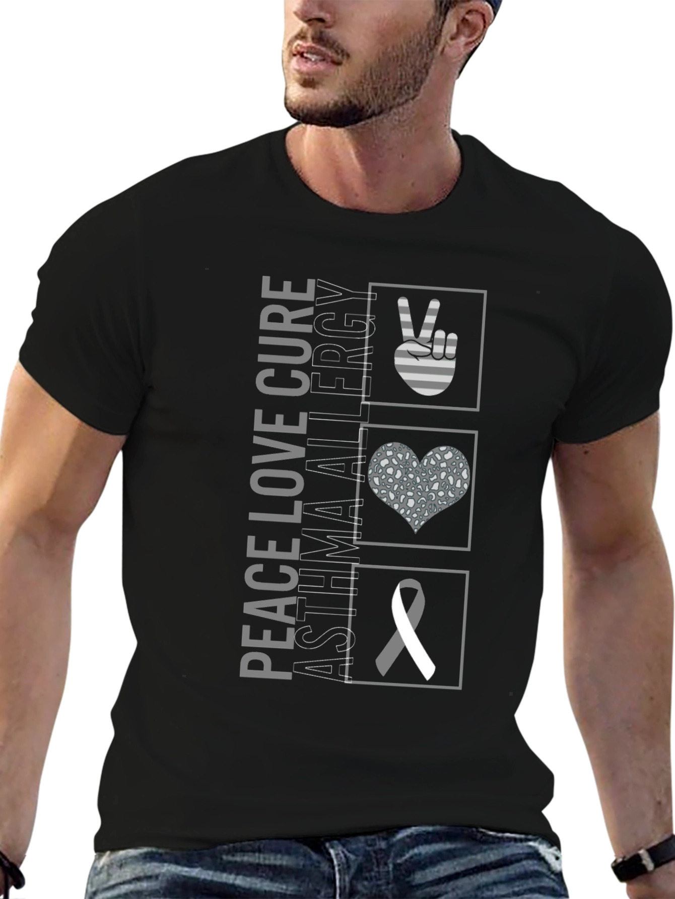 Peace Love Cure Asthma Allergy Awareness T-Shirt