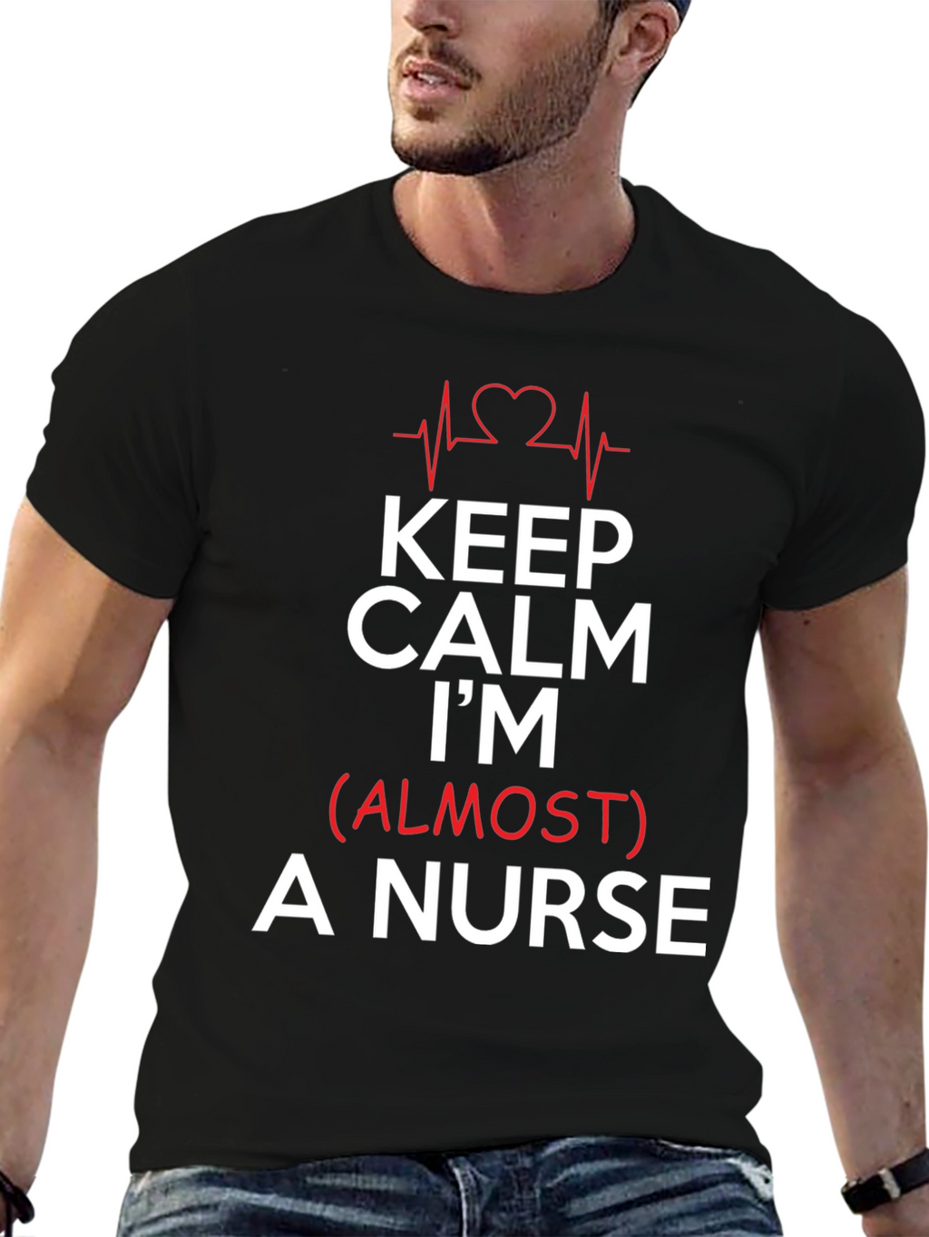 Keep Calm Im (Almost) A Nurse Black T-Shirt
