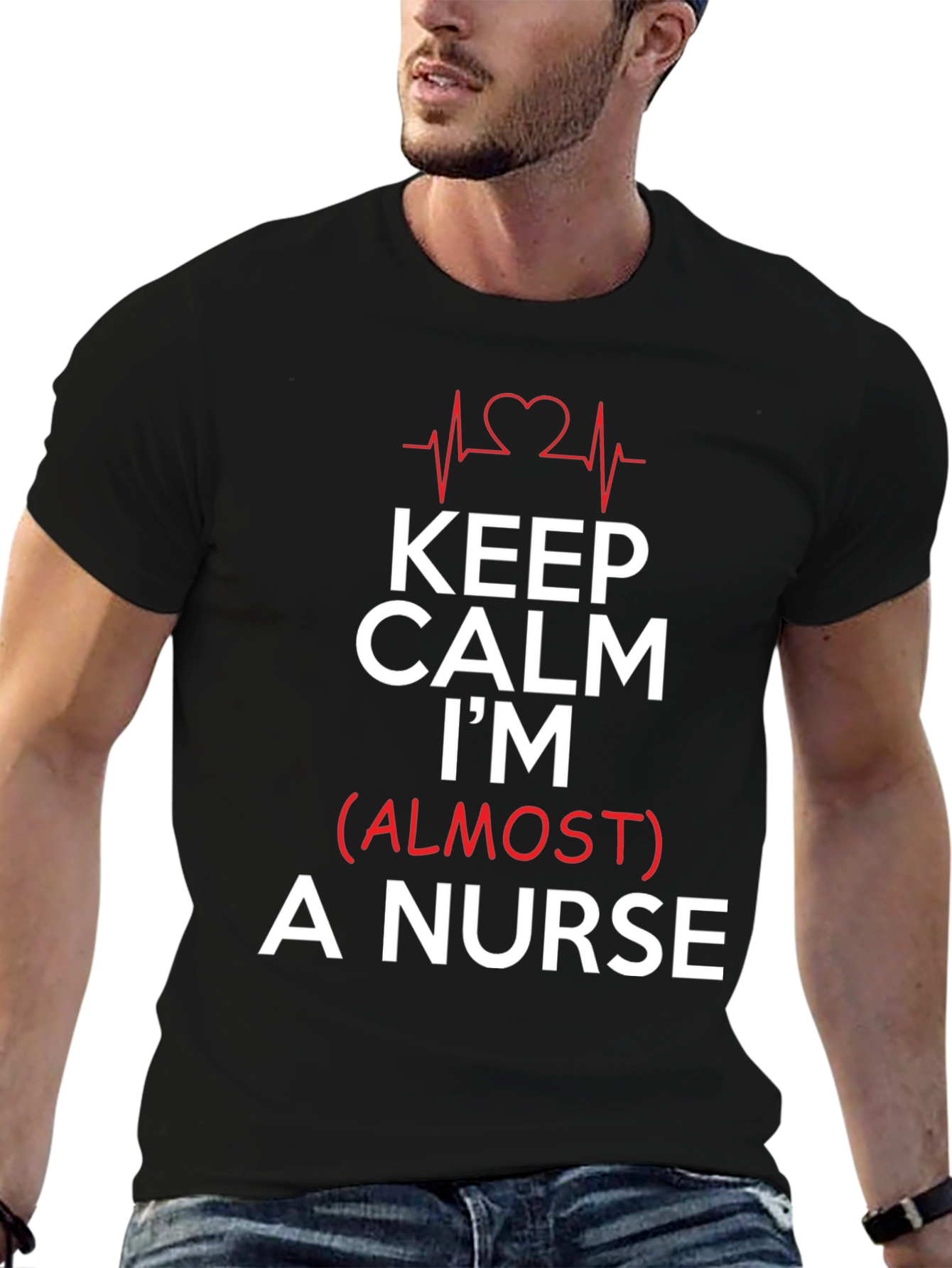 Keep Calm Im (Almost) A Nurse Black T-Shirt