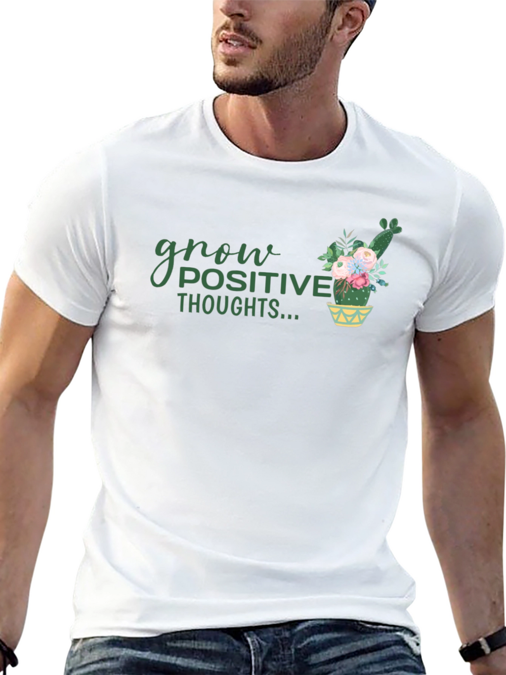 Grow Positive Thoughts Black Graphic Tee