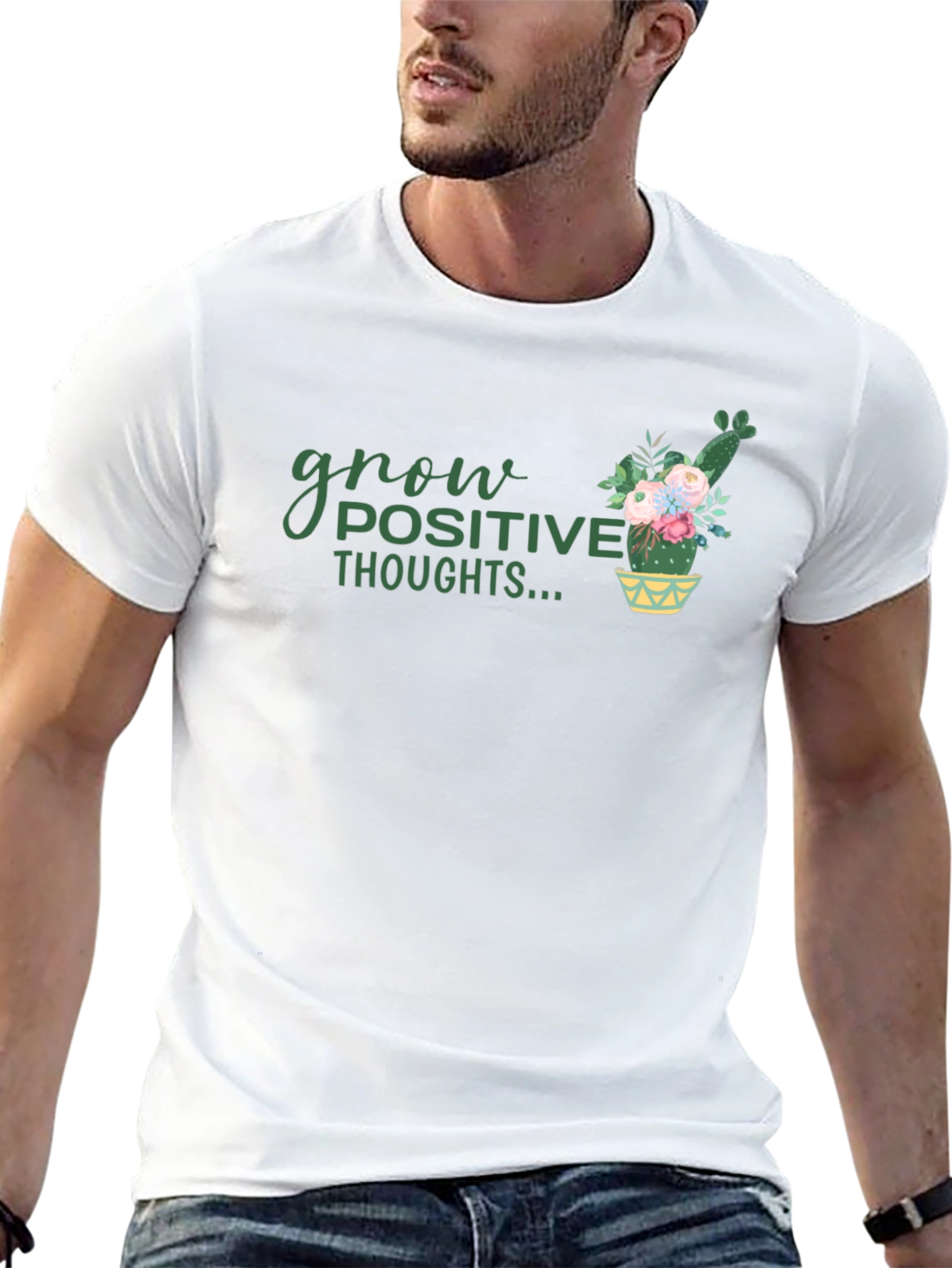 Grow Positive Thoughts Black Graphic Tee