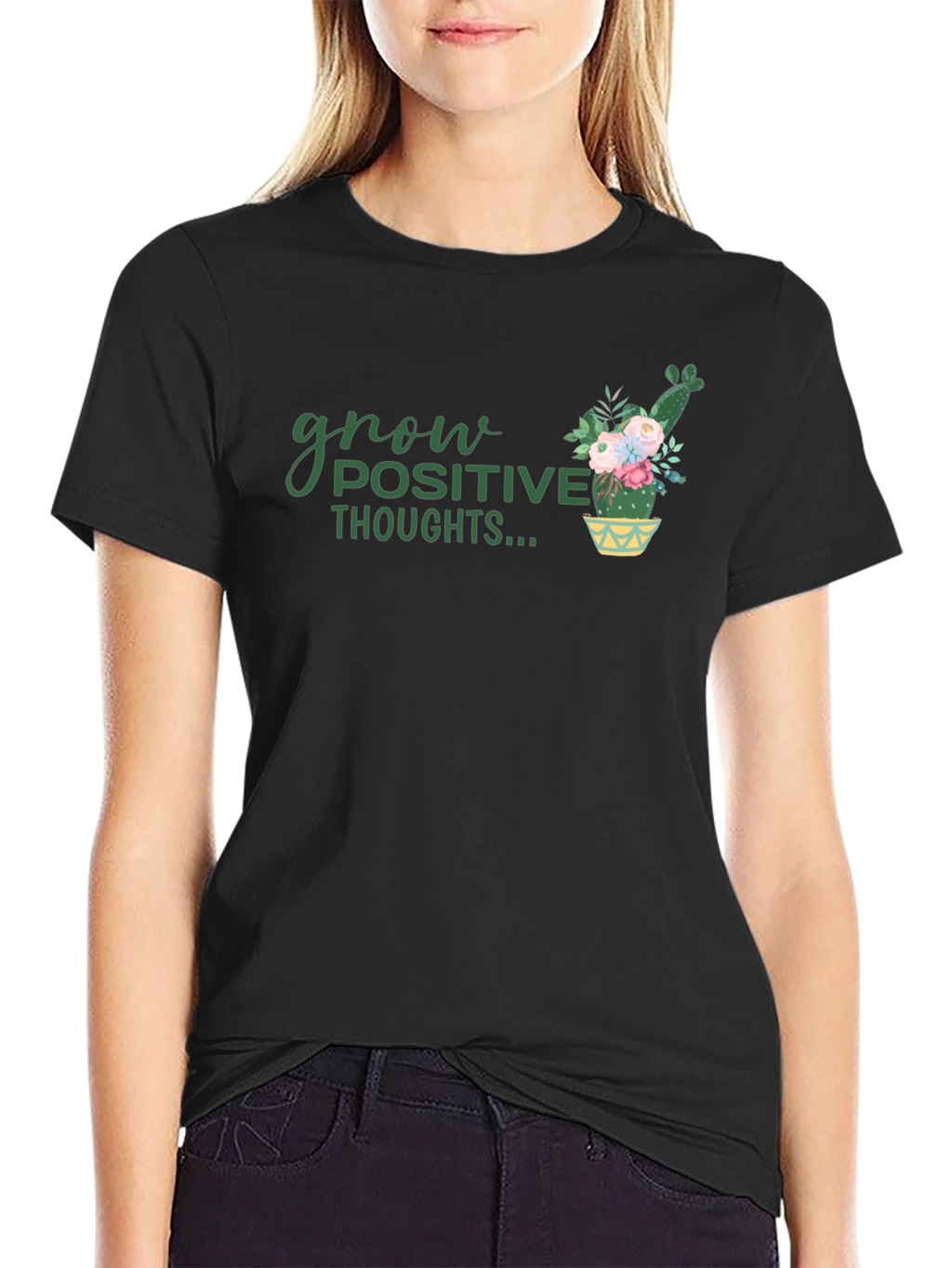 Grow Positive Thoughts Black Graphic Tee