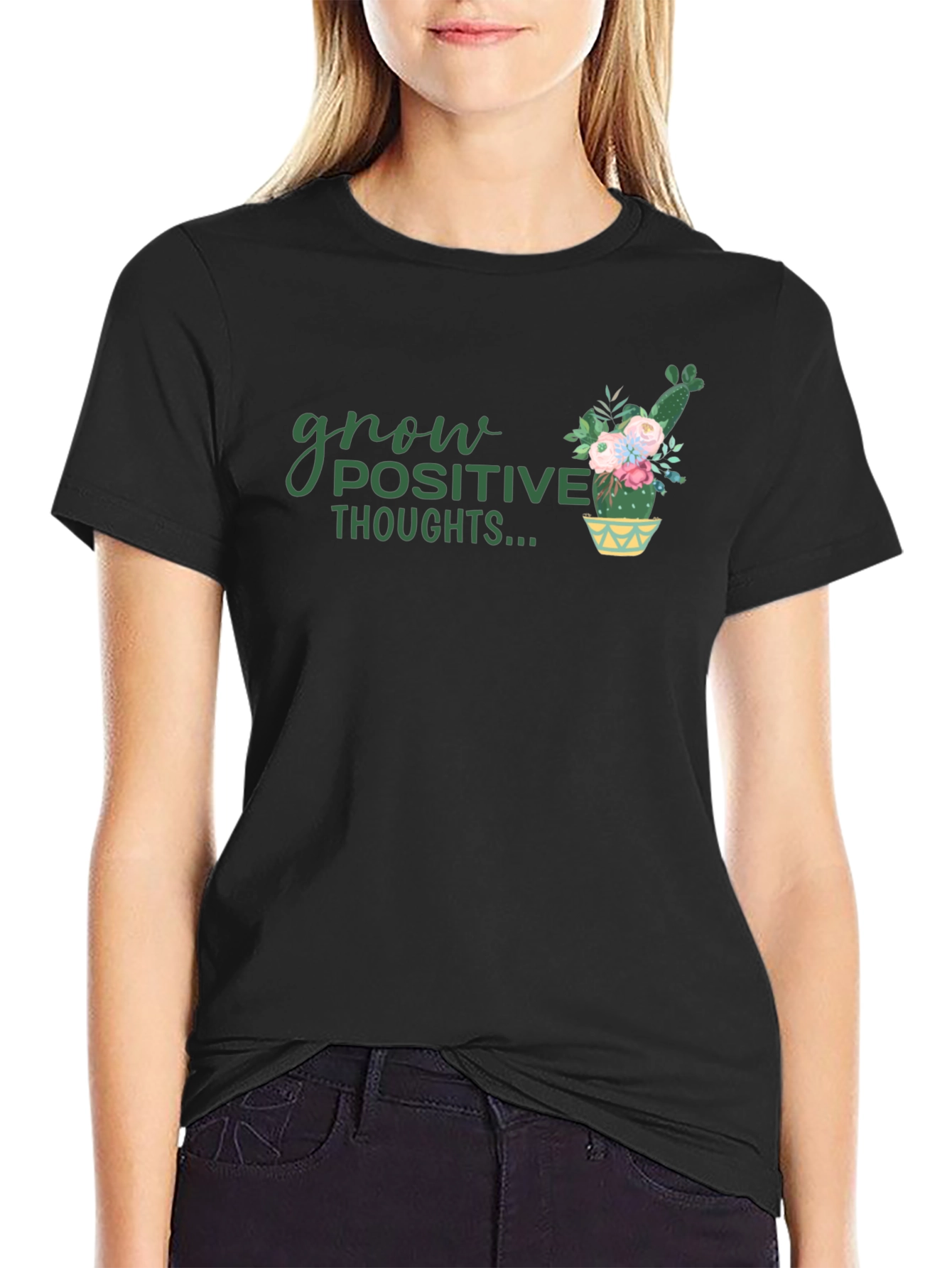 Grow Positive Thoughts Black Graphic Tee