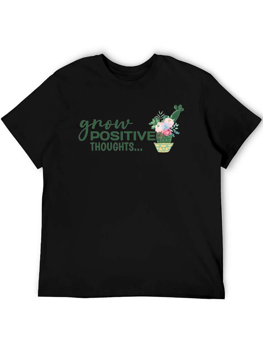 Grow Positive Thoughts Black Graphic Tee