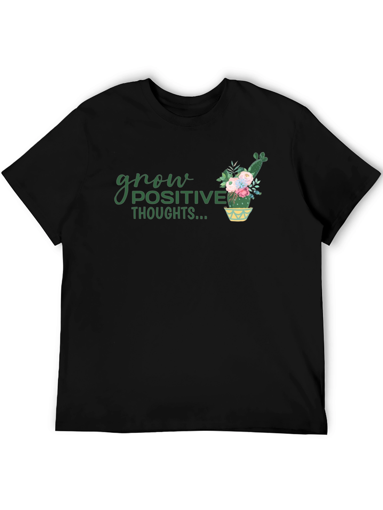 Grow Positive Thoughts Black Graphic Tee