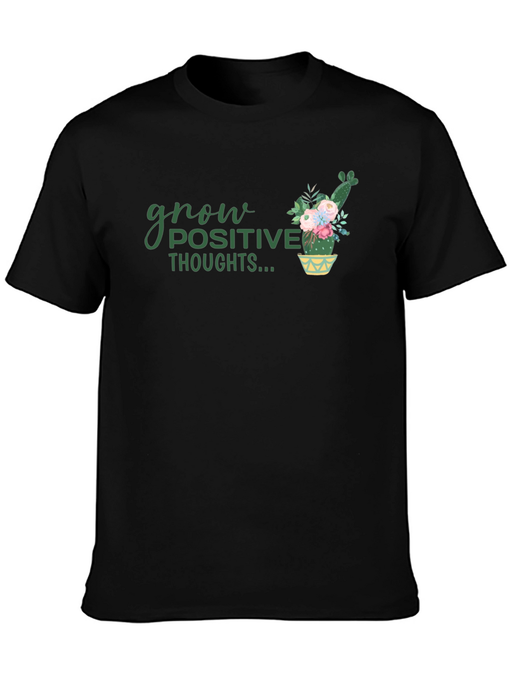 Grow Positive Thoughts Black Graphic Tee