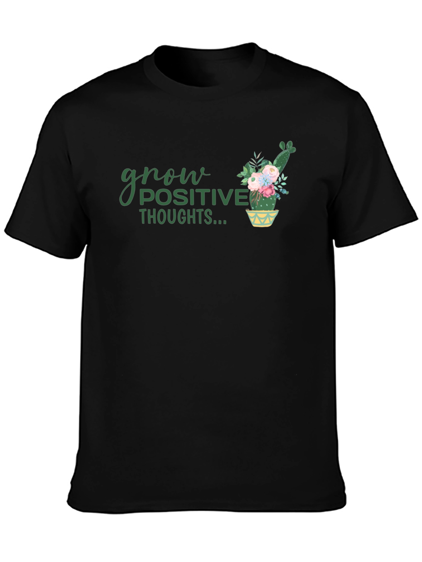 Grow Positive Thoughts Black Graphic Tee