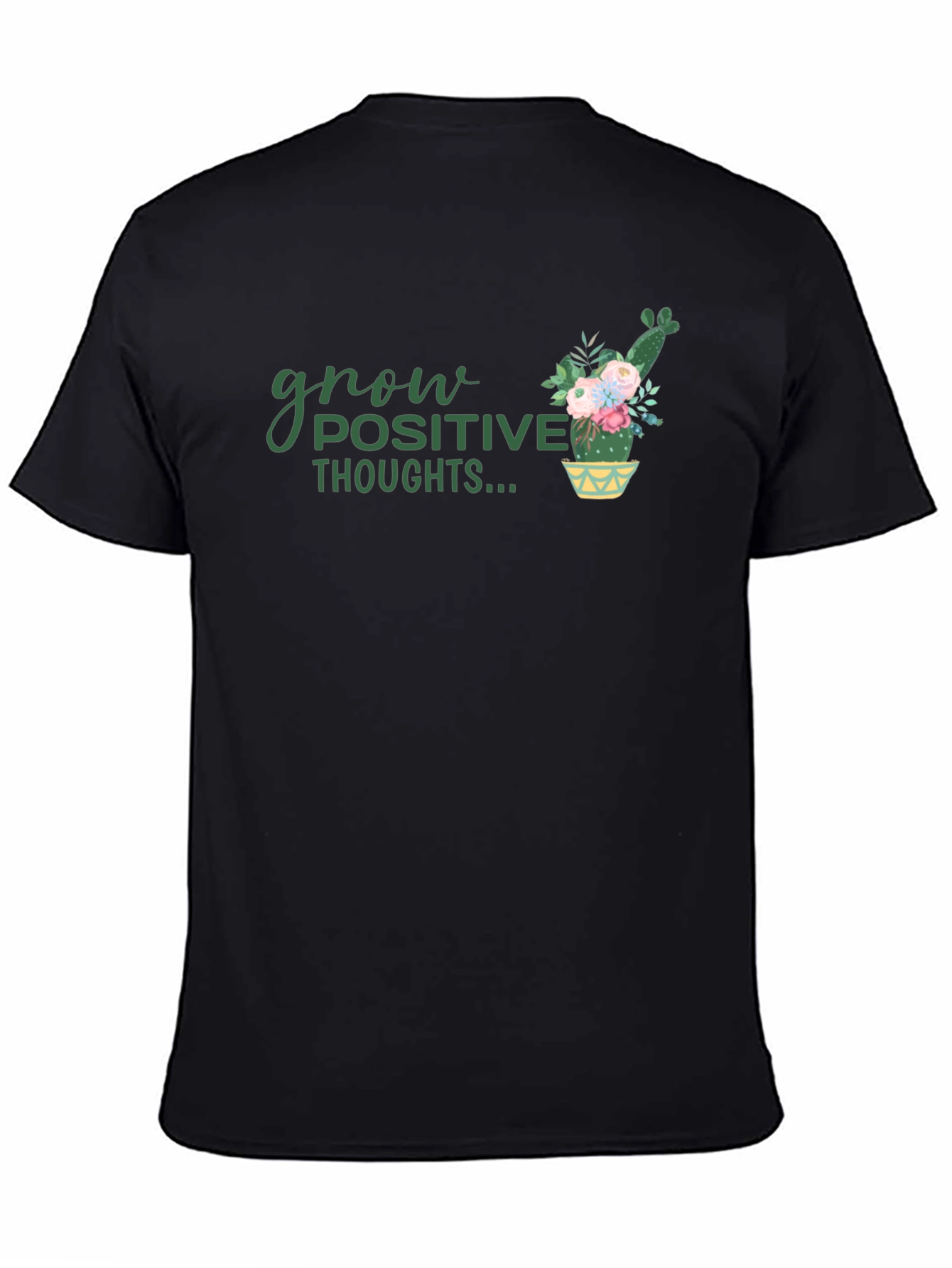 Grow Positive Thoughts Black Graphic Tee