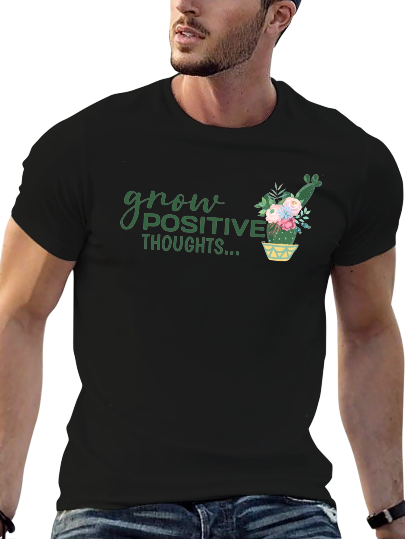 Grow Positive Thoughts Black Graphic Tee
