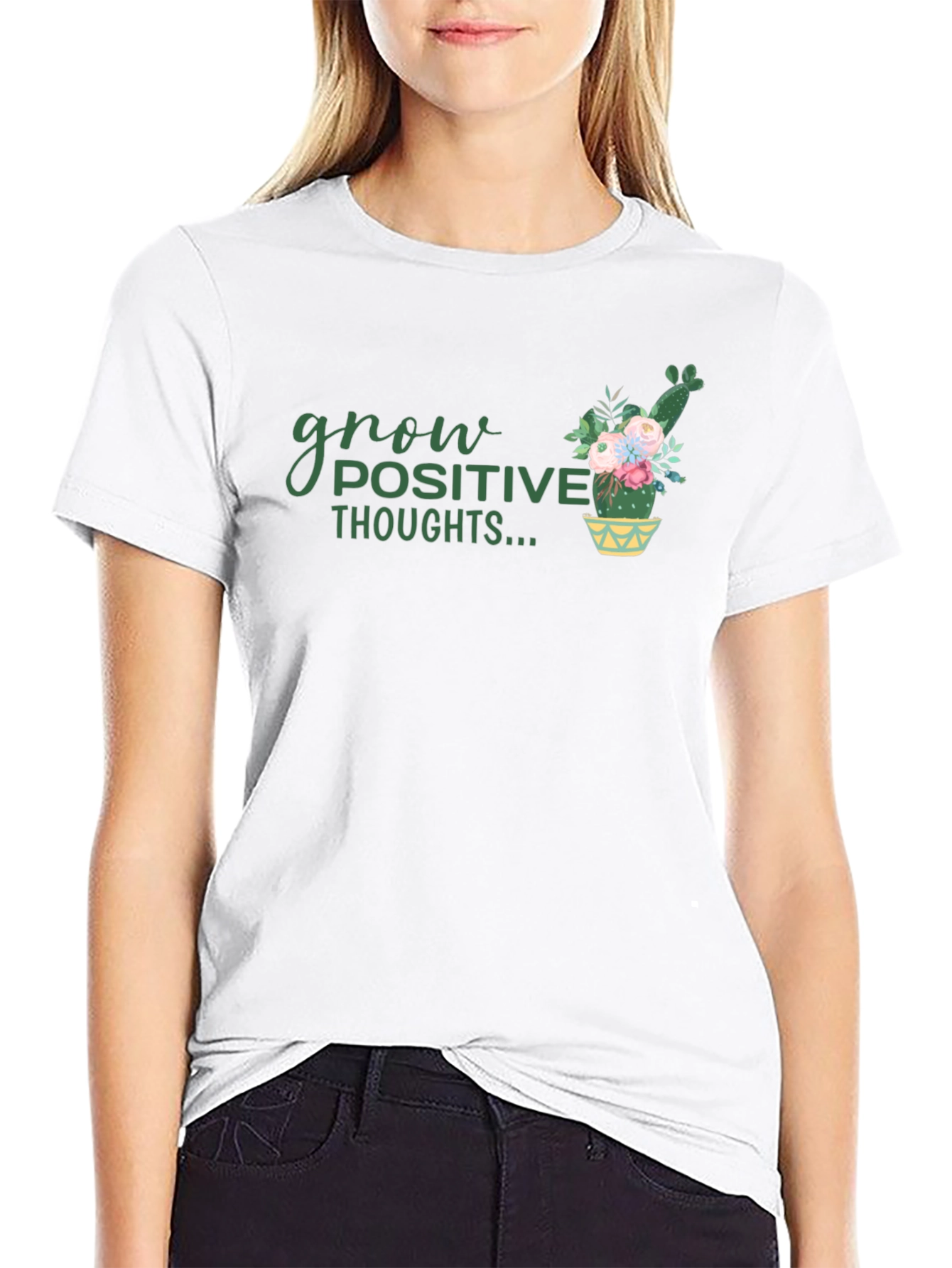 Grow Positive Thoughts Black Graphic Tee