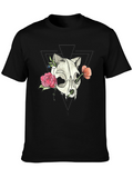 Skull & Floral Print Black T-Shirt