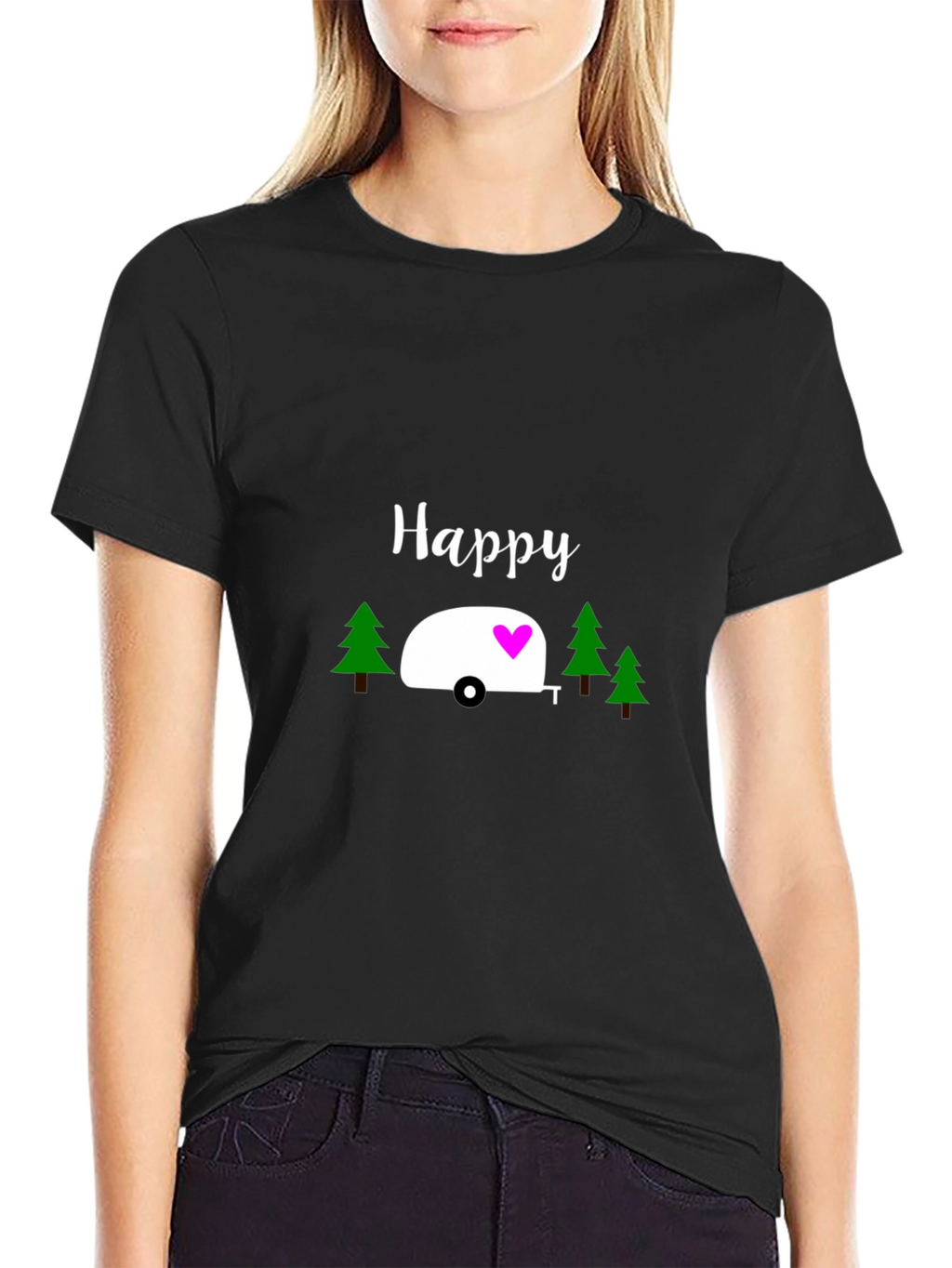 Happy Camper Graphic T-Shirt - Black Cotton Tee