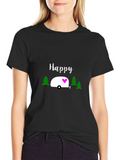 Happy Camper Graphic T-Shirt - Black Cotton Tee