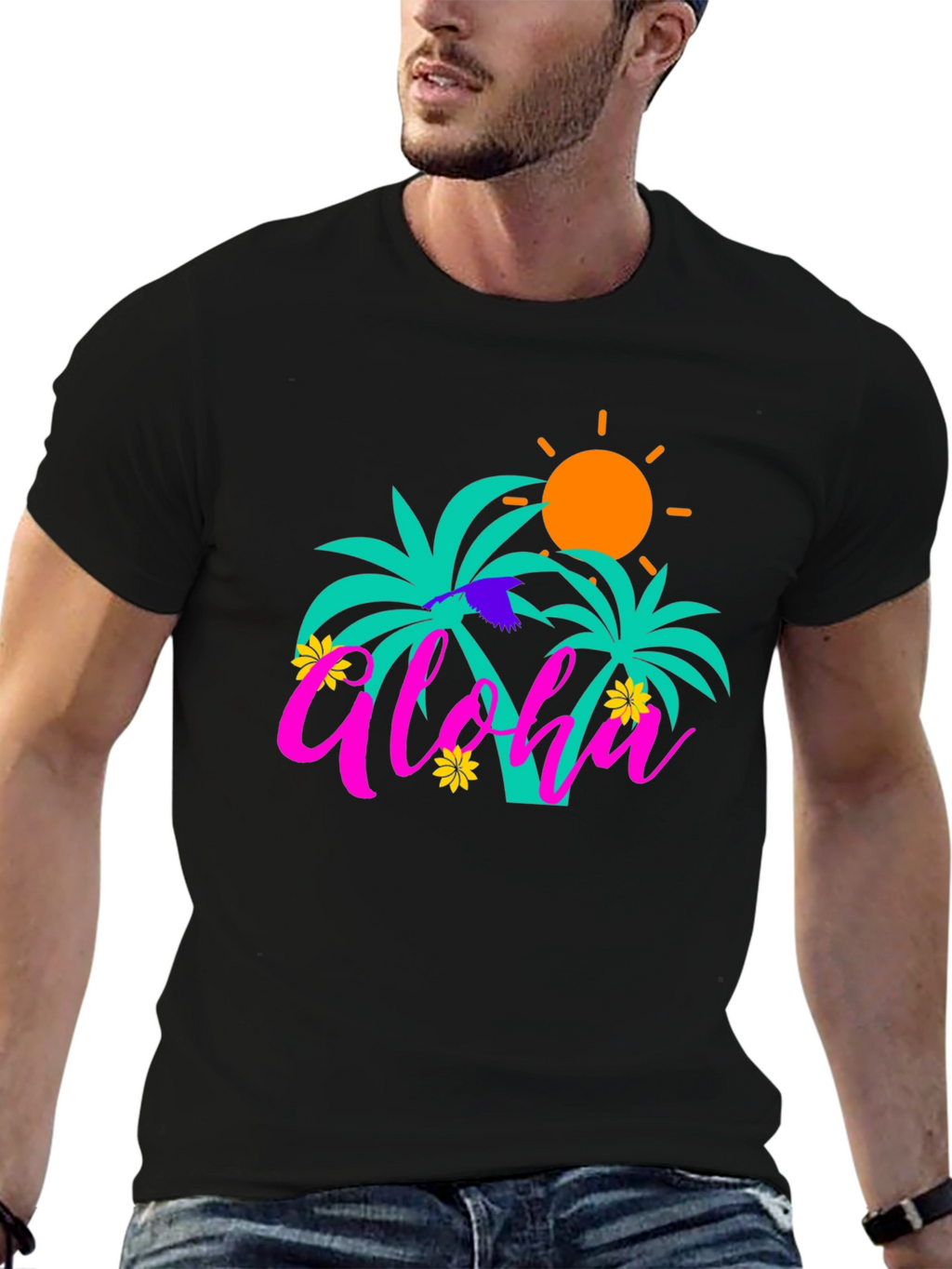 Aloha Palm Tree Graphic Tee - Summer Vibes