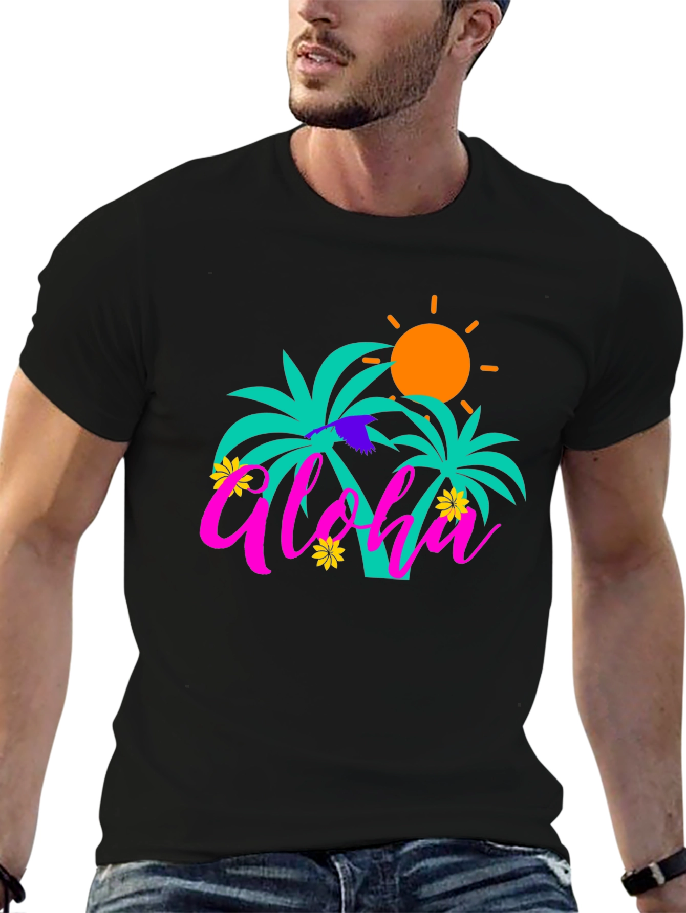 Aloha Palm Tree Graphic Tee - Summer Vibes