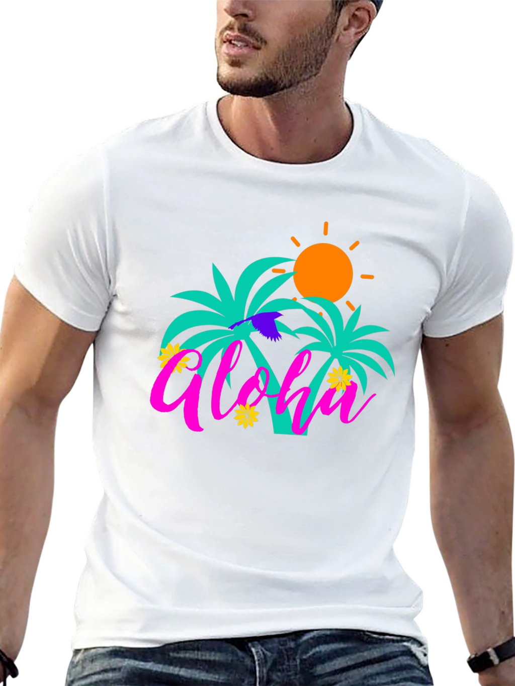 Aloha Palm Tree Graphic Tee - Summer Vibes